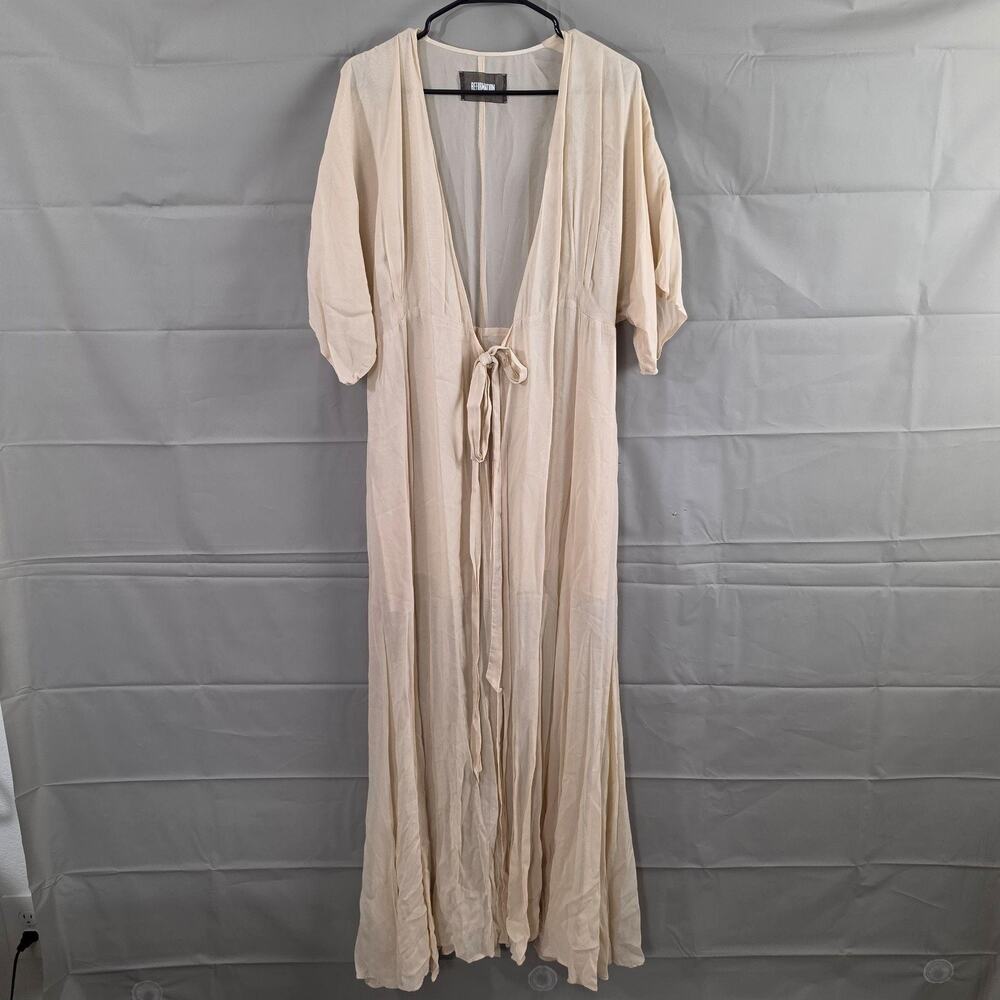 Reformation Dress Medium White Maxi Kaftan Cover Up Kimono Sleeve Sheer Boho
